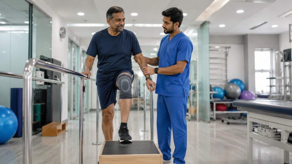 Best orthopaedic doctor for knee replacement in Delhi NCR explaining knee treatment to a patient