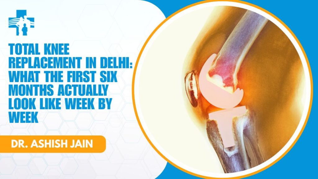 Patient recovering after total knee replacement surgery in Delhi